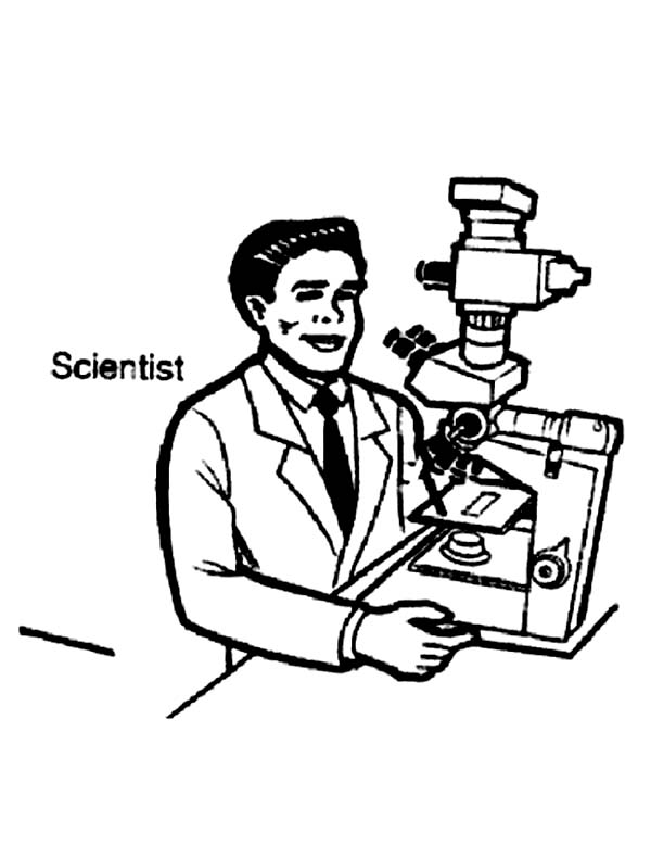 600x778 Scientist On Microscope In Community Helpers Coloring Page