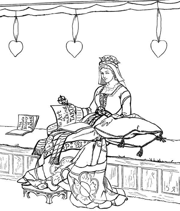 Princess In Her Chamber In Middle Ages Coloring Page Color Luna 600x705 Princess In Her Chamber In Middle Ages Coloring Page Color Luna
