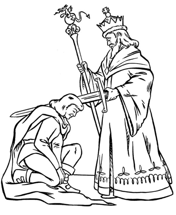 King Blessing Knight Before War In Middle Ages Coloring Page 600x734 King Blessing Knight Before War In Middle Ages Coloring Page