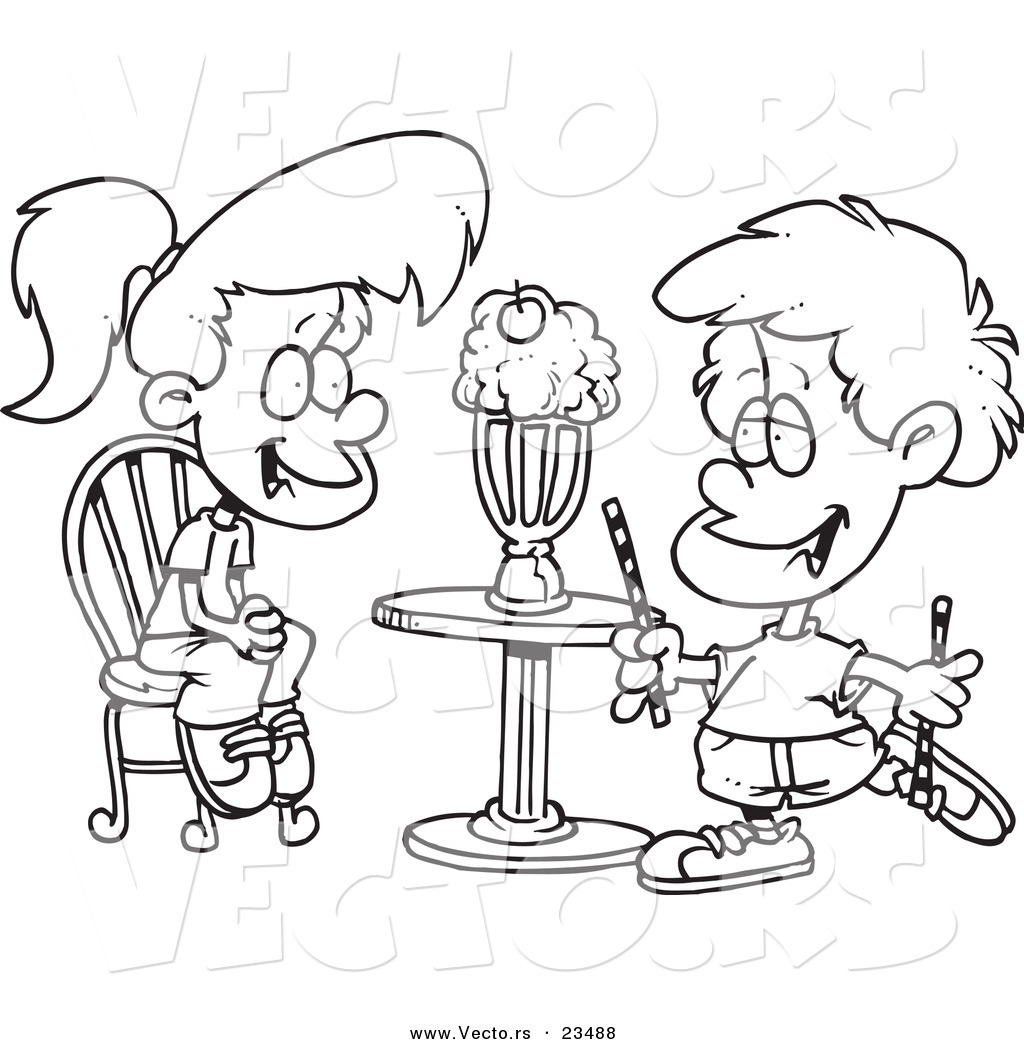 1024x1044 Cartoon Vector Of Cartoon Boy And Girl Sharing A Milkshake