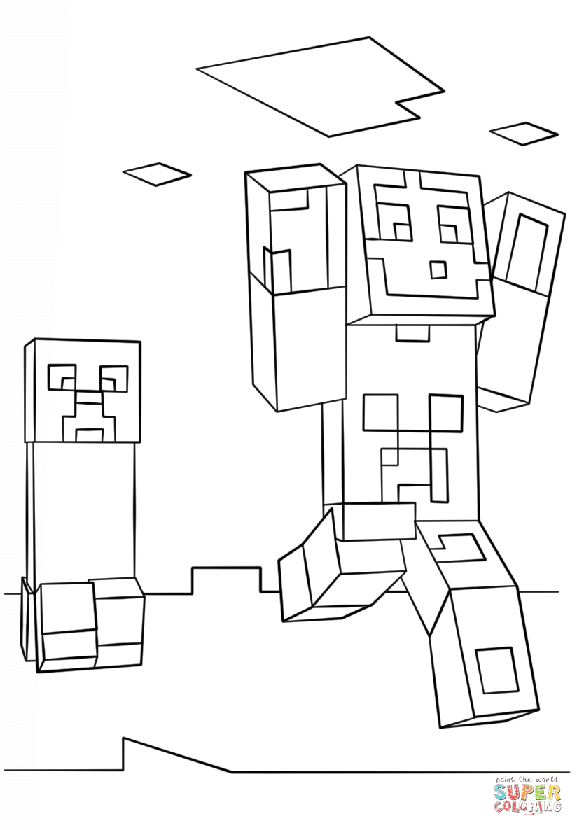 Minecraft Steve And Creeper Coloring Page On Pages 824x1186 Minecraft Steve And Creeper Coloring Page On Pages