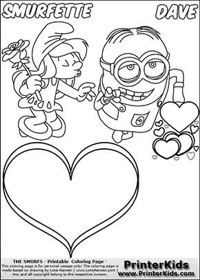 290x406 Coloring Page With Smurfette Trying To Kiss With Her Eyes Closed