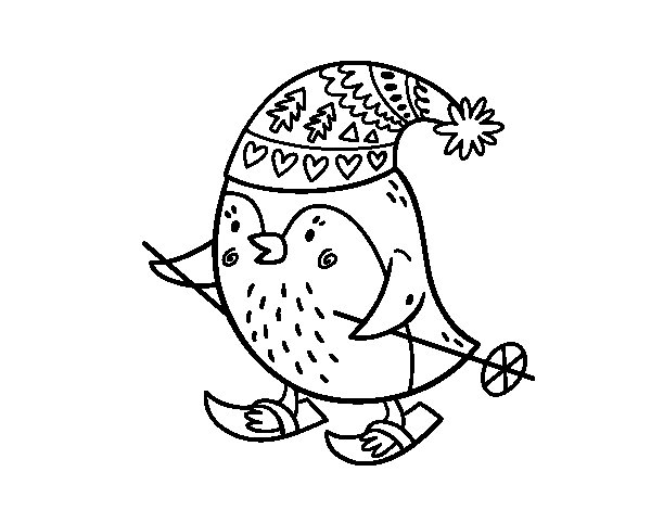 600x470 Little Bird Skiing Coloring Page