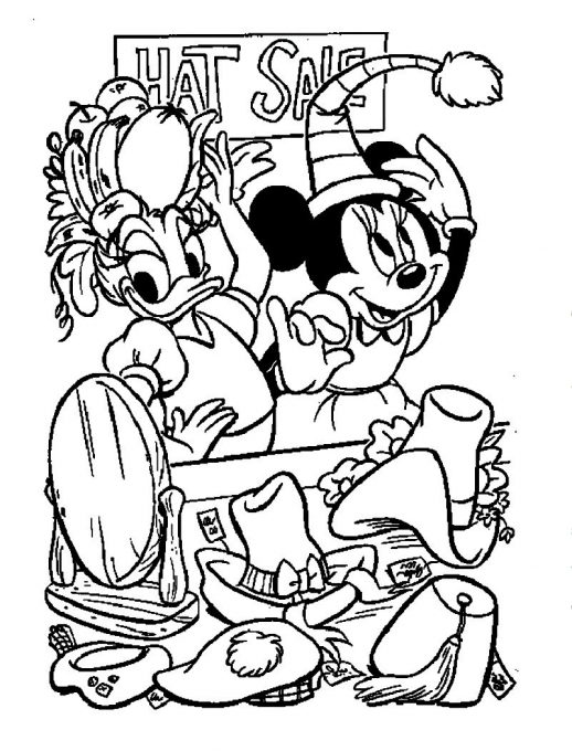 Minnie And Daisy Trying To Wear Some Hats Disney Coloring Pages 518x680 Minnie And Daisy Trying To Wear Some Hats Disney Coloring Pages