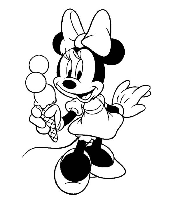 Minnie Mouse Eats Ice Cream Coloring Page 600x686 Minnie Mouse Eats Ice Cream Coloring Page