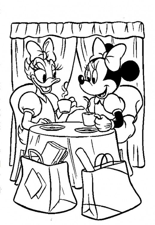 Daisy Duck Having Tea Time With Minnie Mouse Free Coloring Page 518x749 Daisy Duck Having Tea Time With Minnie Mouse Free Coloring Page