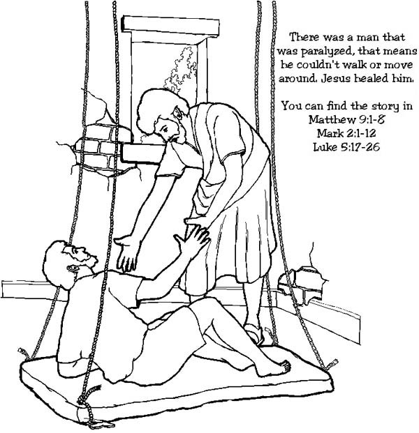 600x621 Miracles Of Jesus Healed Paralyzed Man Coloring Page