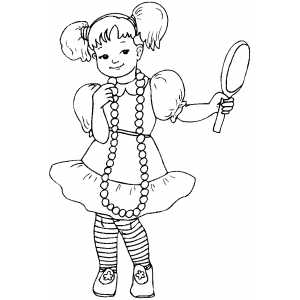 300x300 Girl With Pearl Looking At Mirror Coloring Sheet
