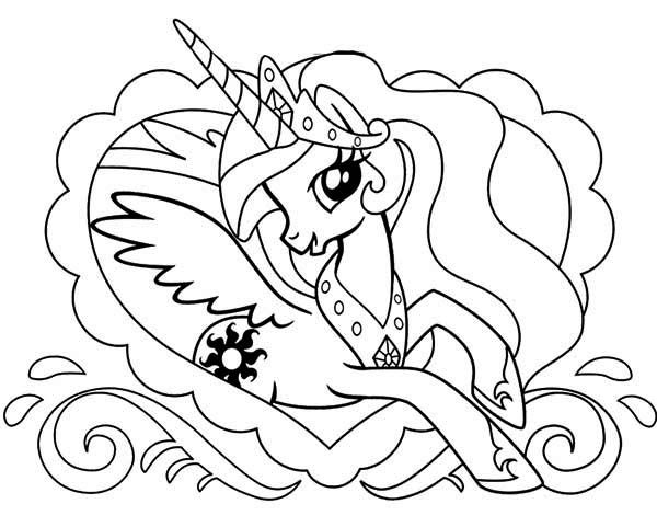 Pony, Princess Celestia In Love Frame My Little Pony Coloring 600x481 Pony, Princess Celestia In Love Frame My Little Pony Coloring