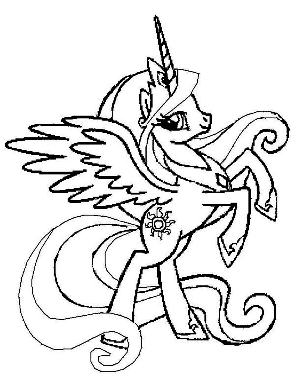 Princess Celestia Rearing In My Little Pony Coloring Page 600x788 Princess Celestia Rearing In My Little Pony Coloring Page