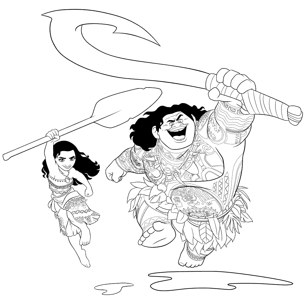 1024x1024 Happy Moana And Maui Coloring Page