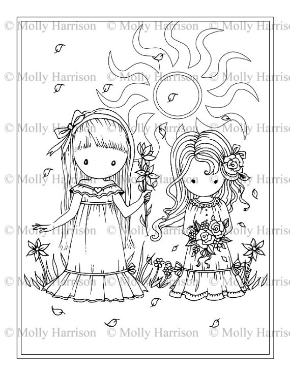 570x738 Flower Girls Coloring Page Printable Whimsical