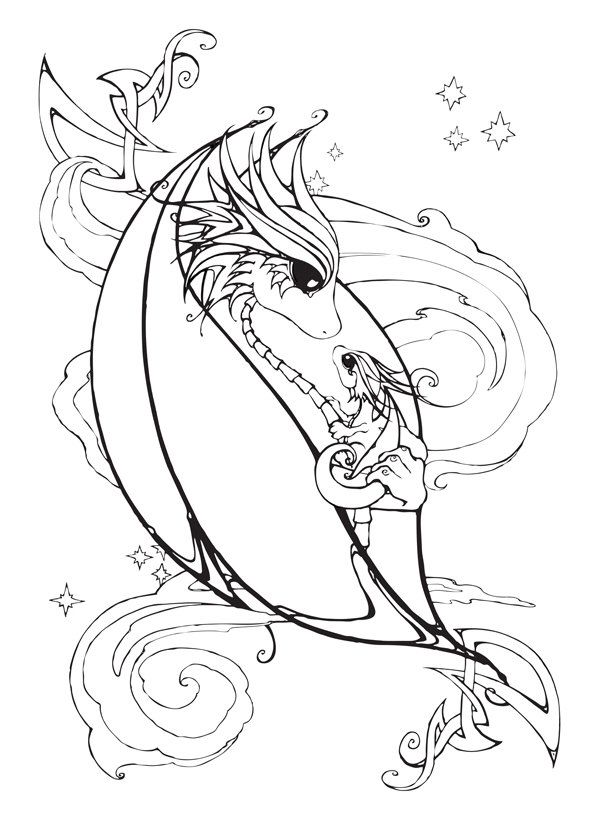 600x825 Mother And Baby Dragon Coloring Page By Bittybiteyones On Etsy