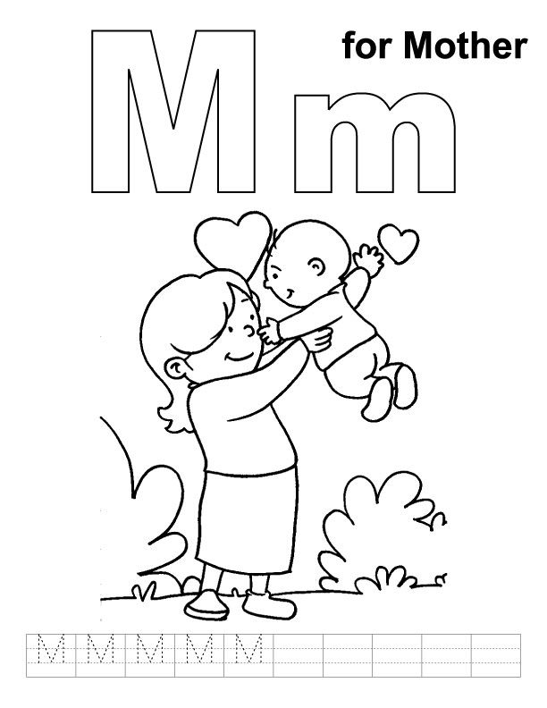 612x792 M For Mother Coloring Page With Handwriting Practice Mothersday
