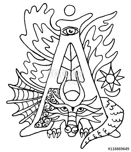 432x500 Drop Cap Decorated With A Fantasy Story Featuring Magic Fire