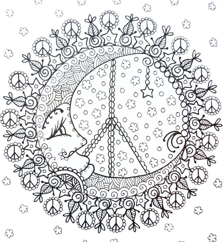 750x810 Beautiful Moon Mandela Color Page Adult Coloring Pages