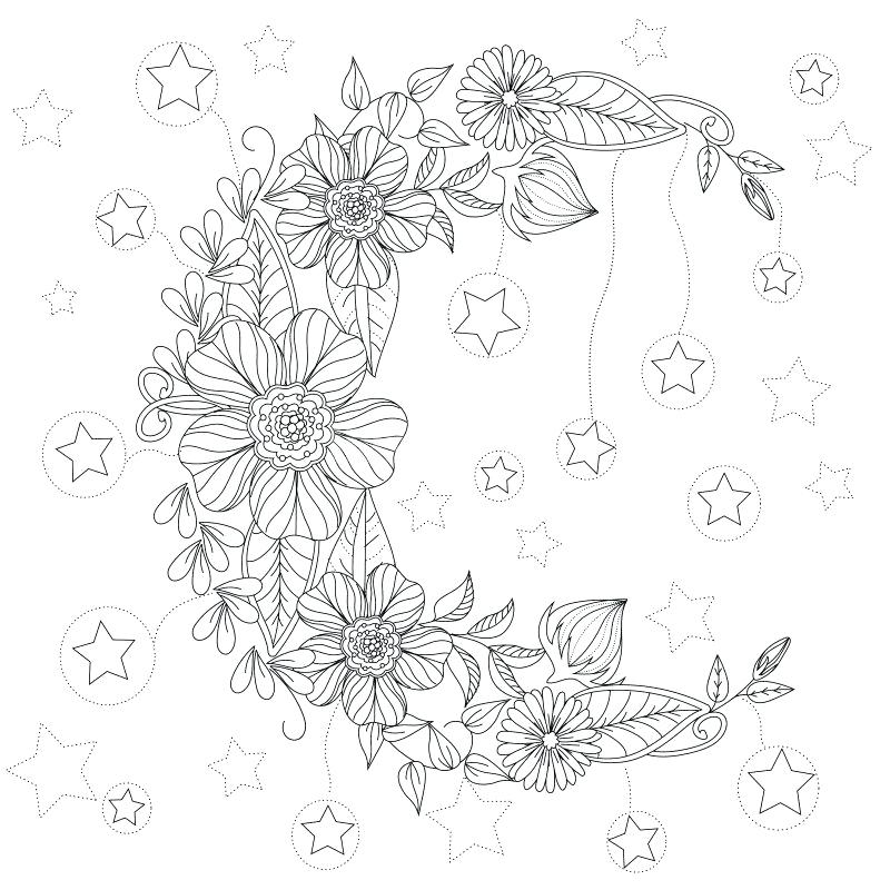 800x800 Floral Moon Coloring Page Design Ms Adult Coloring Pages Moon