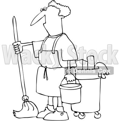 400x400 Free Vector Clip Art Illustration Of A Black And White Man Mopping
