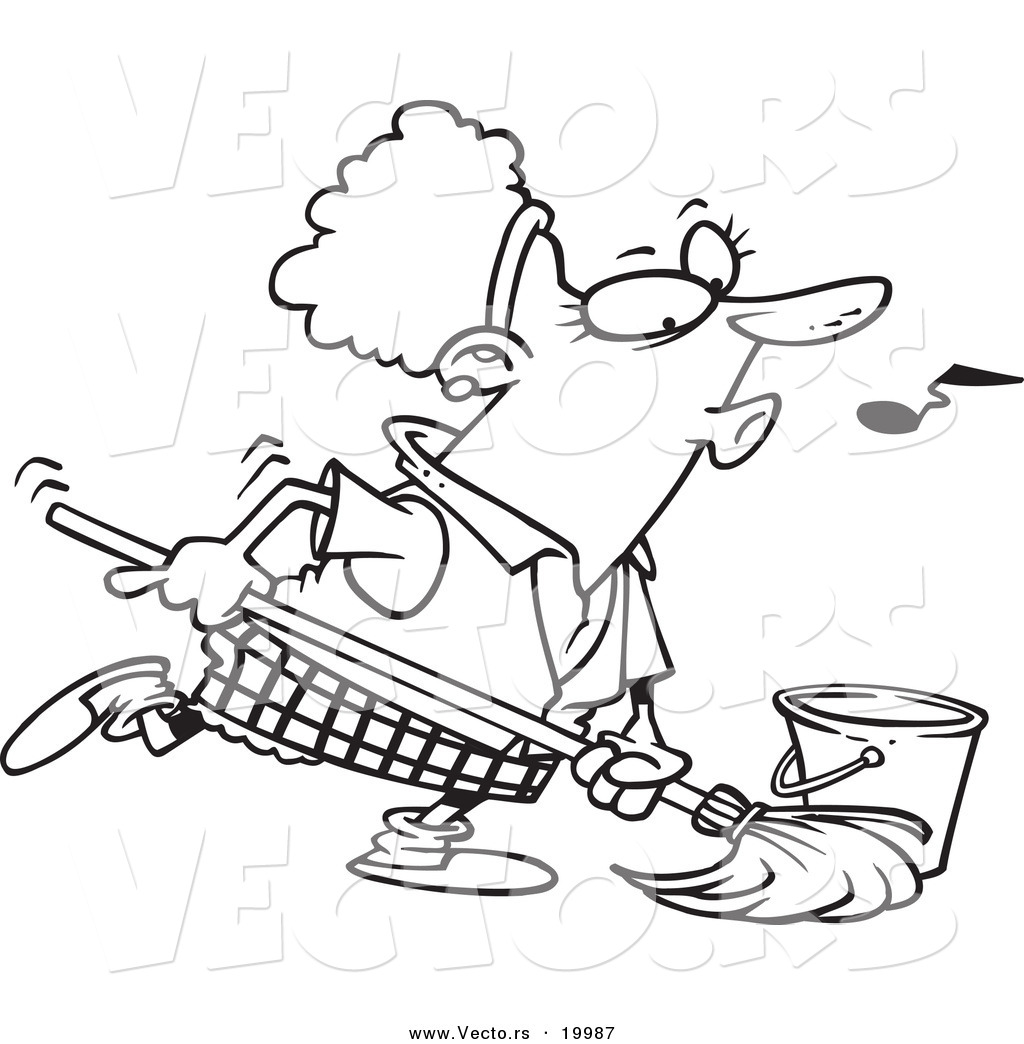 1024x1044 Vector Of A Cartoon Woman Whistling While Mopping