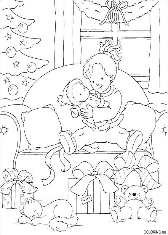 Coloring Page Christmas Morning Gift And Cat 567x794 Coloring Page Christmas Morning Gift And Cat
