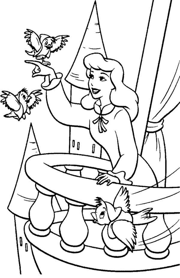 Cinderella In The Morning With Animals Coloring Page Cinderella 600x927 Cinderella In The Morning With Animals Coloring Page Cinderella