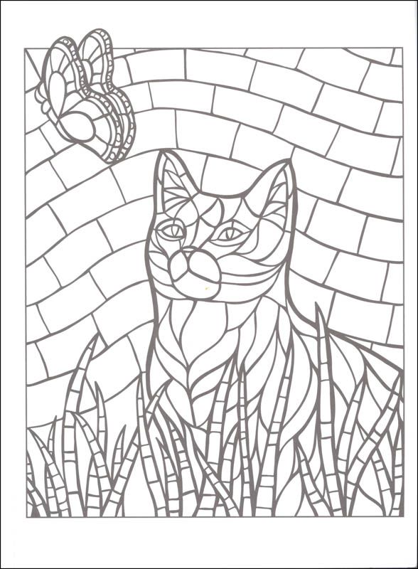 588x800 Mosaic Coloring Pages Cat And Butterfly Coloring