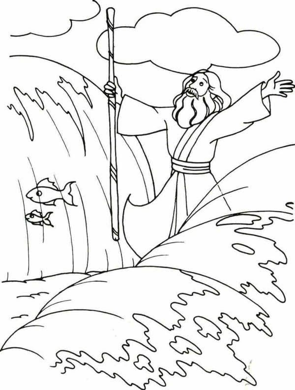 600x792 Moses, Moses Divide The Red Sea With His Stick Coloring Page