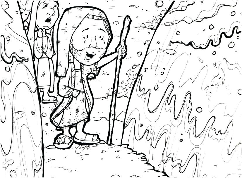 827x609 Moses Parting The Red Sea Coloring Page Wonderful