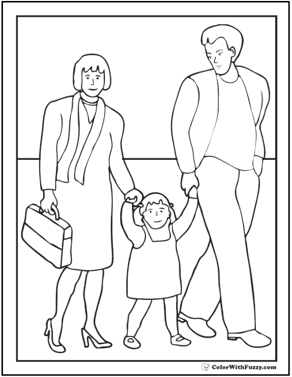 590x762 Family Father's Day Coloring Pages Mother, Father, Daughter