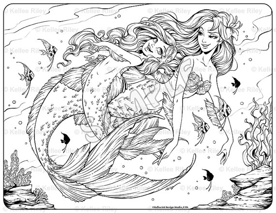 Underwater Playtime Adult Coloring Page 570x440 Underwater Playtime Adult Coloring Page