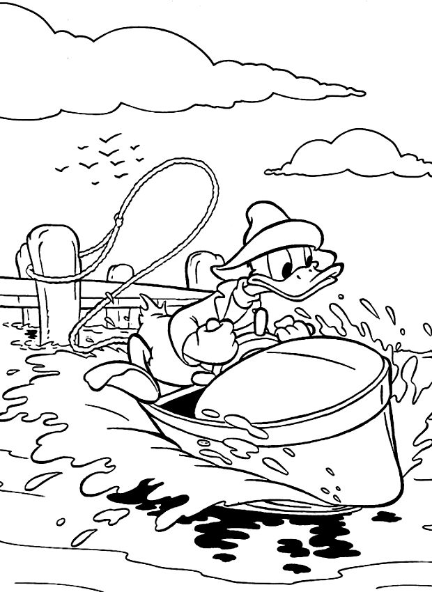 Drawing Donald Duck In A Motorboat Coloring Page 620x850 Drawing Donald Duck In A Motorboat Coloring Page