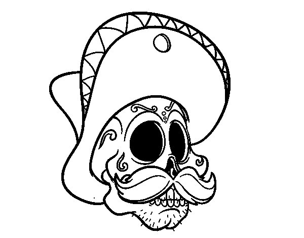 600x470 Mexican Skull With Moustache Coloring Page