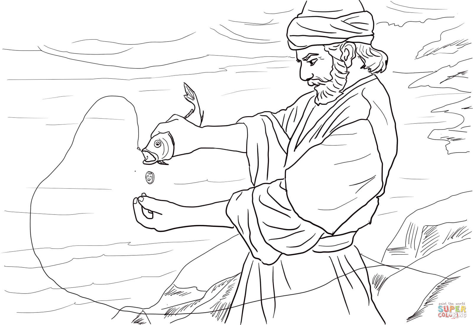 1600x1099 Coin In The Fish S Mouth Coloring Page Free Printable Pages Showy