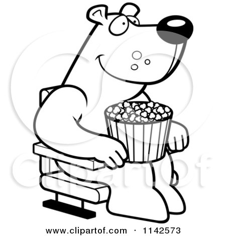 450x470 Cartoon Clipart Of A Black And White Happy Bear With Popcorn