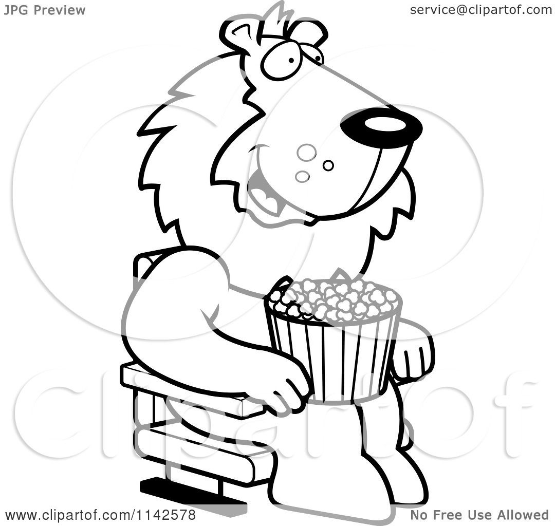 1080x1024 Cartoon Clipart Of A Black And White Happy Lion With Popcorn