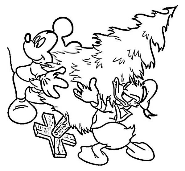 600x554 Mickey And Donald Moving In Christmas Tree Coloring Page