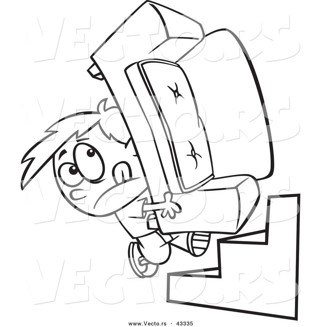 1024x1044 Vector Of A Cartoon Boy Moving A Heavy Couch Up Stairs