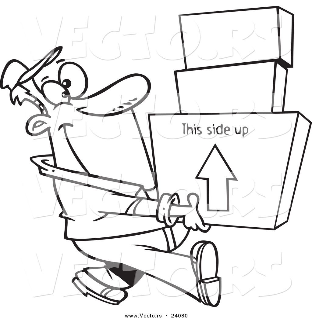 1024x1044 Vector Of A Cartoon Happy Mover Man Carrying Boxes