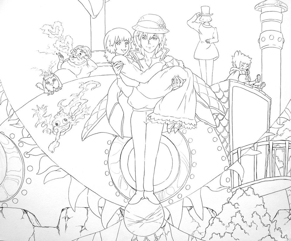 982x814 Wonderful Howl S Moving Castle Coloring Pages Lines By Zetfer