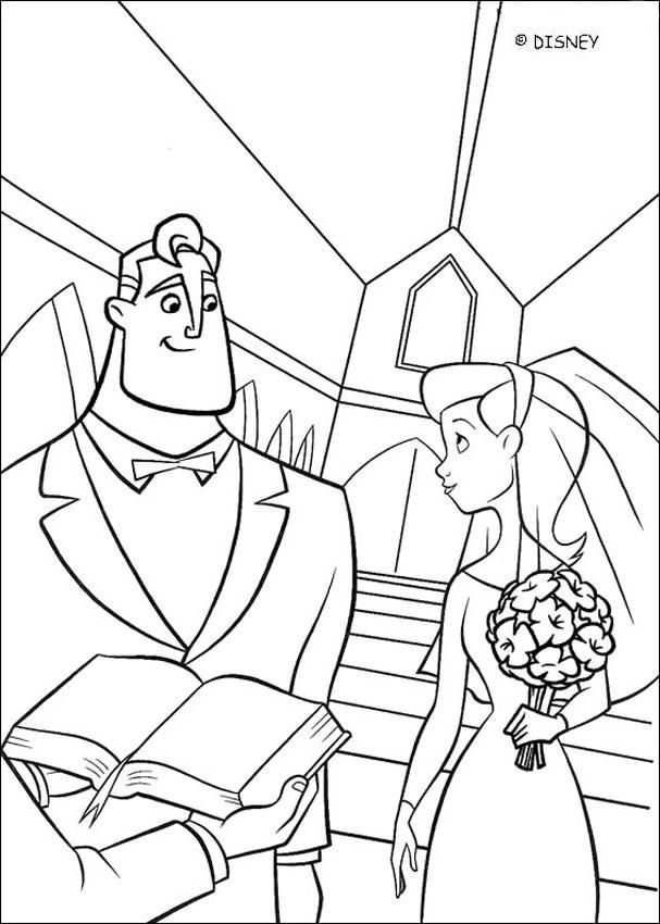607x850 Cute Coloring Page Of The Wedding Of Mrnd Mrs Incredibles.