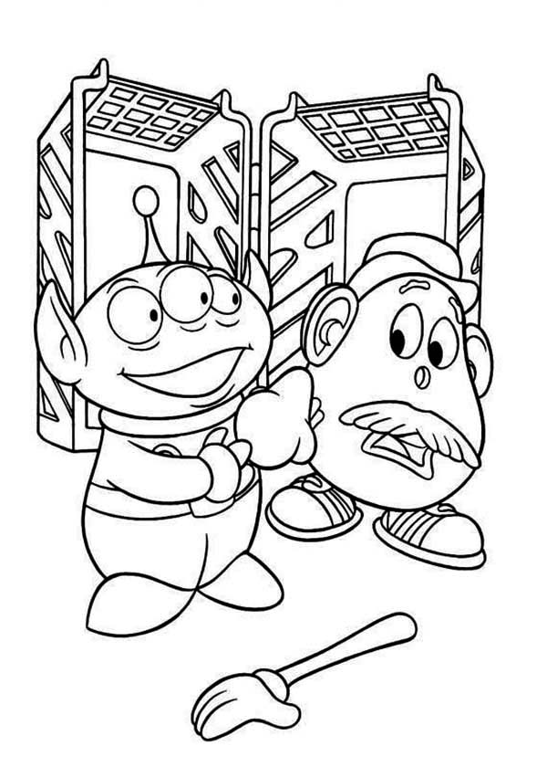 Little Green Men And Mr Potato Head In Toy Story Coloring Page 600x840 Little Green Men And Mr Potato Head In Toy Story Coloring Page