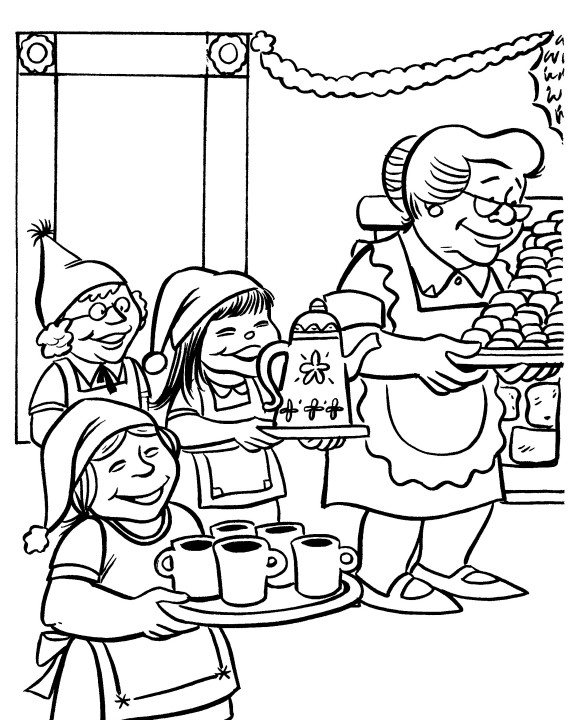 570x720 Printable Christmas Coloring Page Elves With Mrs. Claus