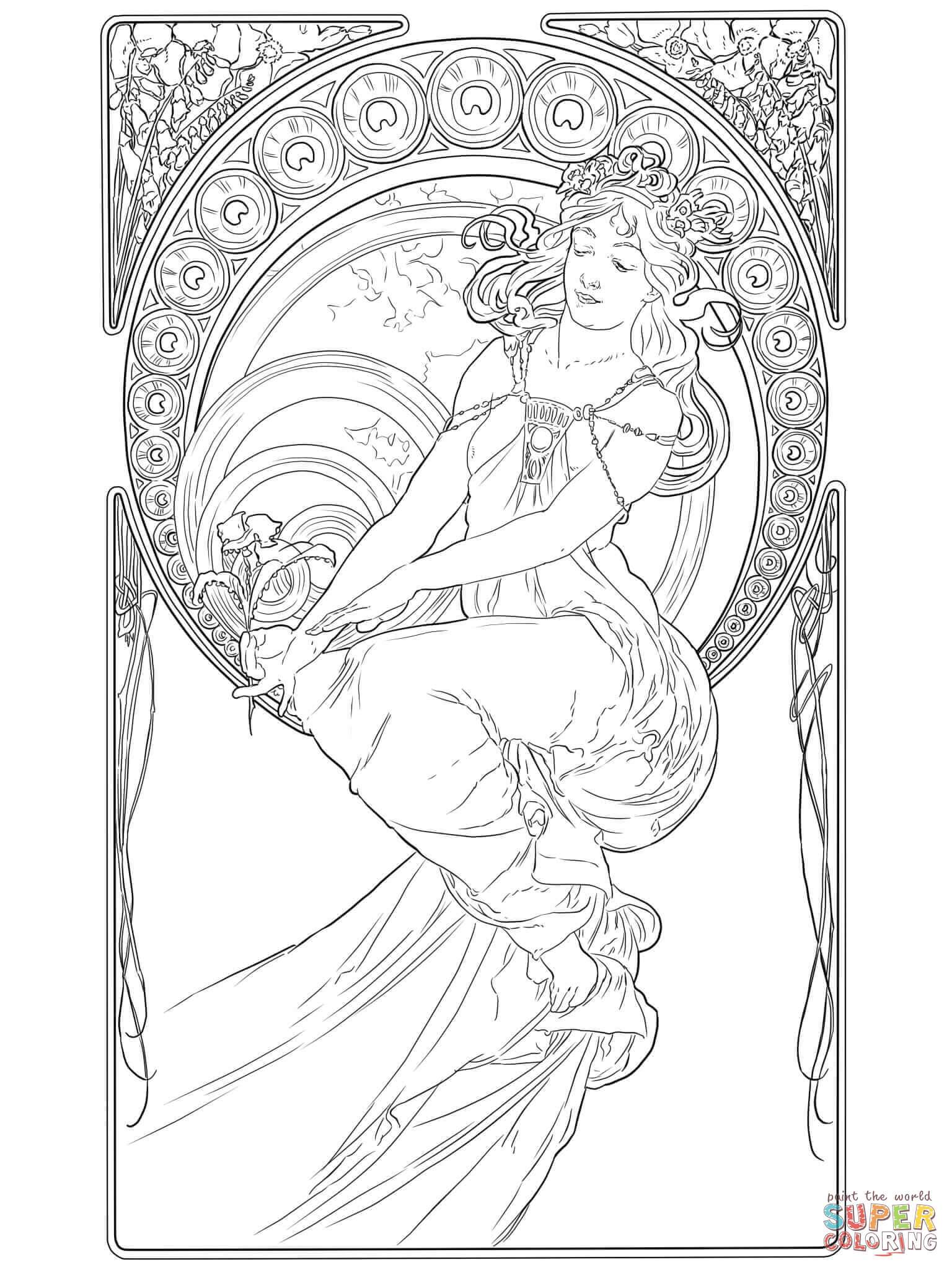 1536x2048 Incredible Painting By Alphonse Mucha Coloring Page Printable
