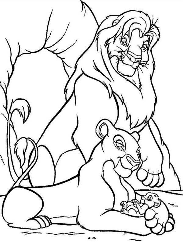 Mufasa, Nala And Simba In Front Of The Cave The Lion King Coloring 600x807 Mufasa, Nala And Simba In Front Of The Cave The Lion King Coloring
