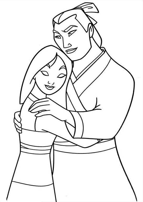 Mulan And Li Shang After The Battle Coloring Page 600x847 Mulan And Li Shang After The Battle Coloring Page