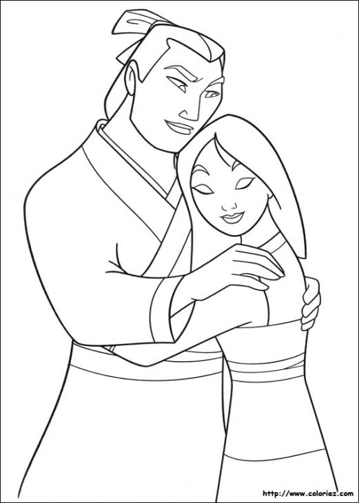 Li Shang Hugging Princess Mulan Disney Free Coloring Page Disney 521x730 Li Shang Hugging Princess Mulan Disney Free Coloring Page Disney