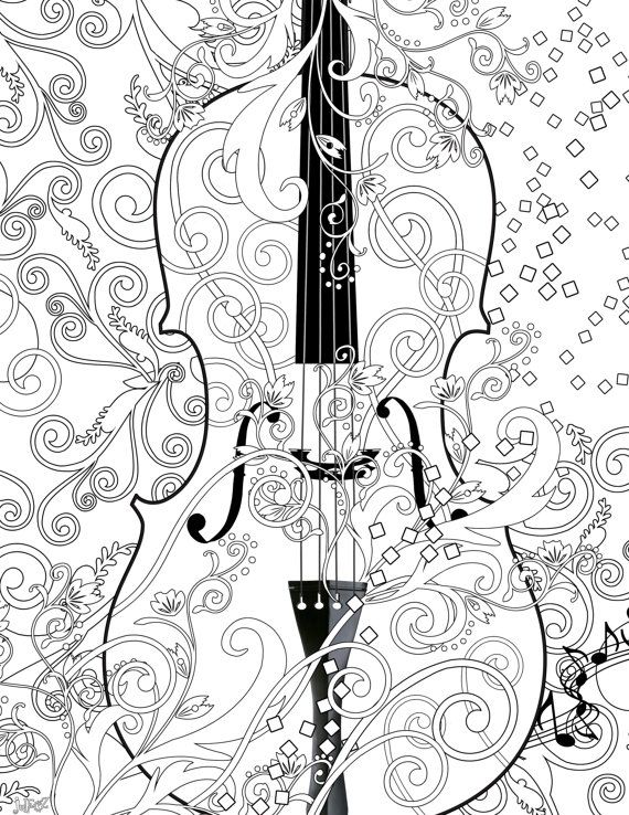 570x738 Printable Coloring Poster, Adult Coloring Page, Free Violin Art
