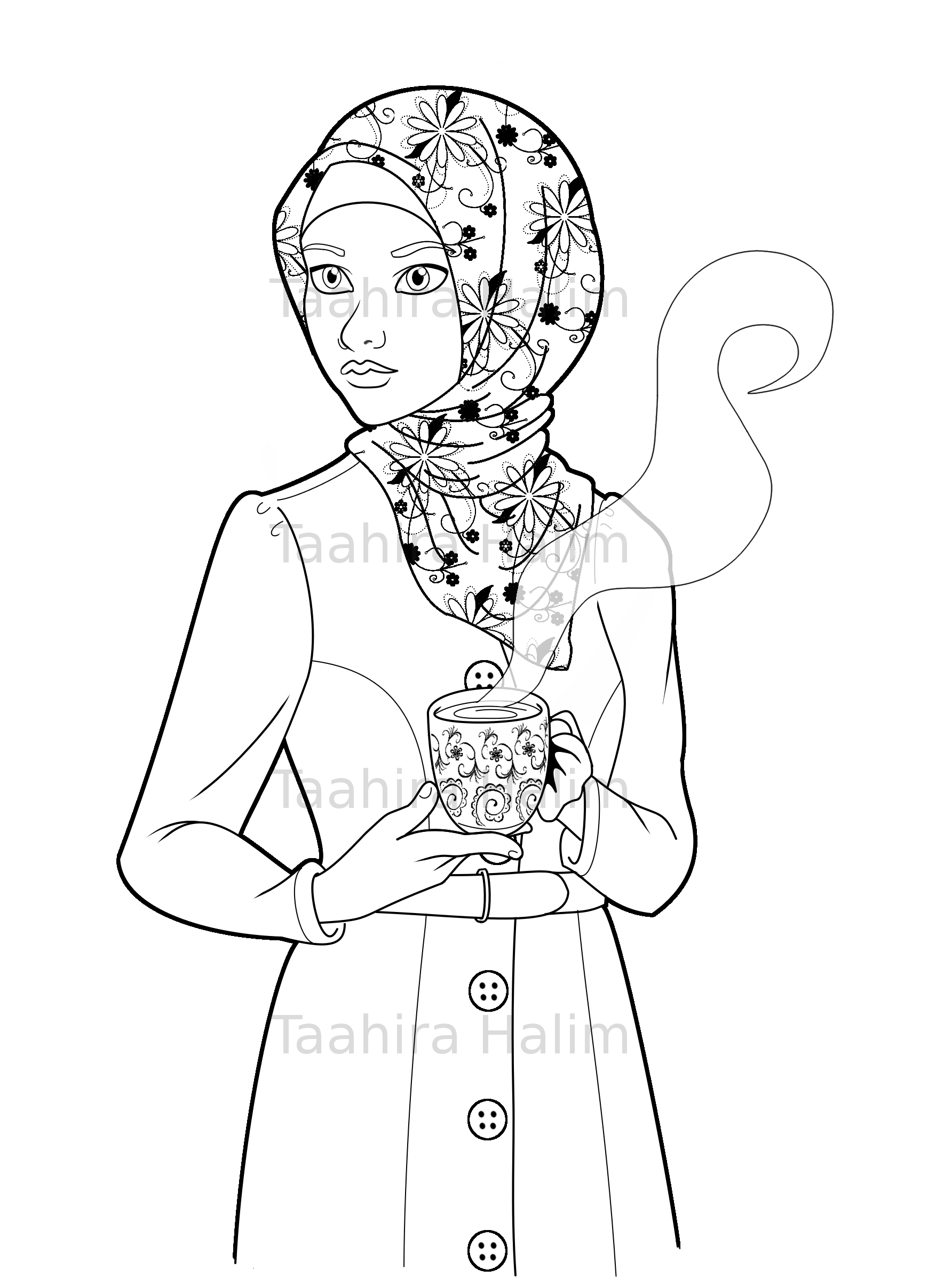 1784x2408 Muslim Hijabi Coloring Book Page Download