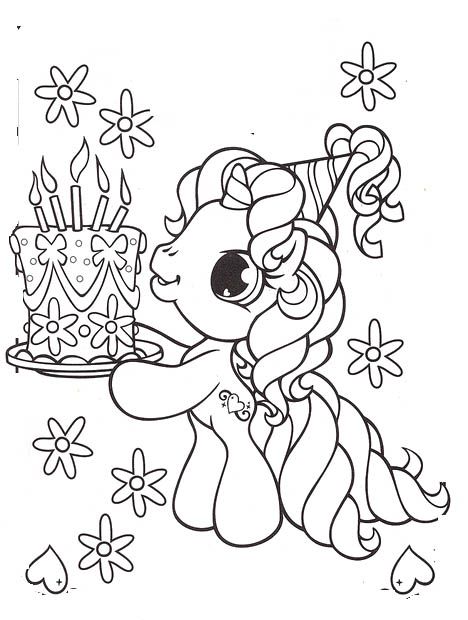 Little Pony Brought A Birthday Cake Coloring Pages 468x620 Little Pony Brought A Birthday Cake Coloring Pages