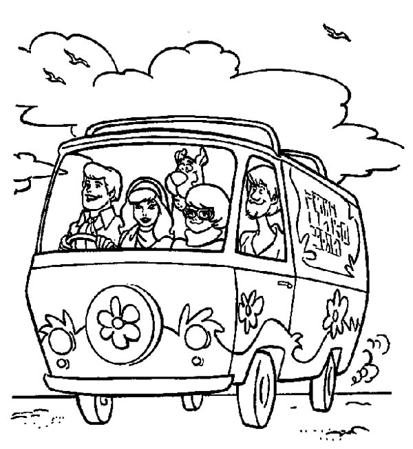 600x651 Freds Driving Mystery Machine Car Scooby Doo Coloring Pages Best